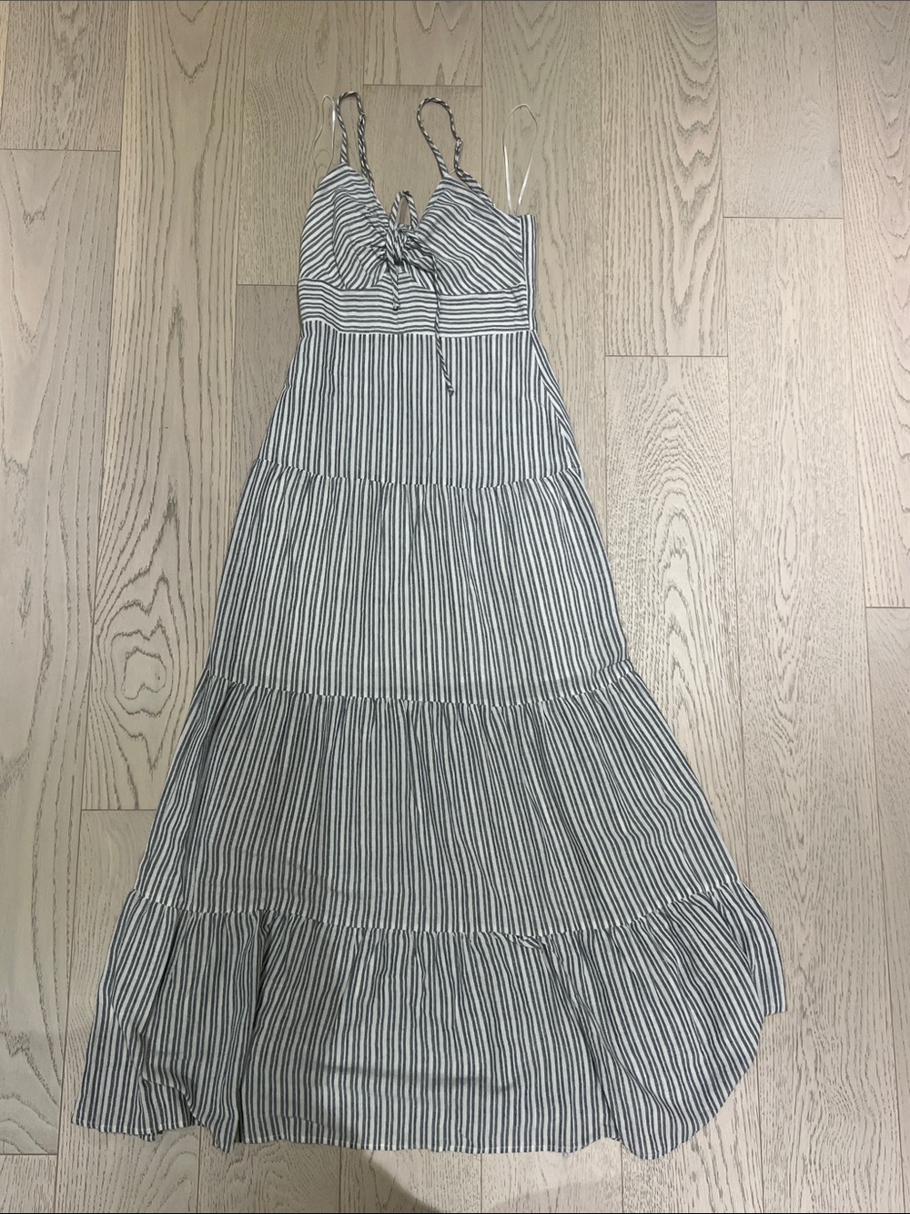 Striped Blue & White High-Low Sundress with Tie Front